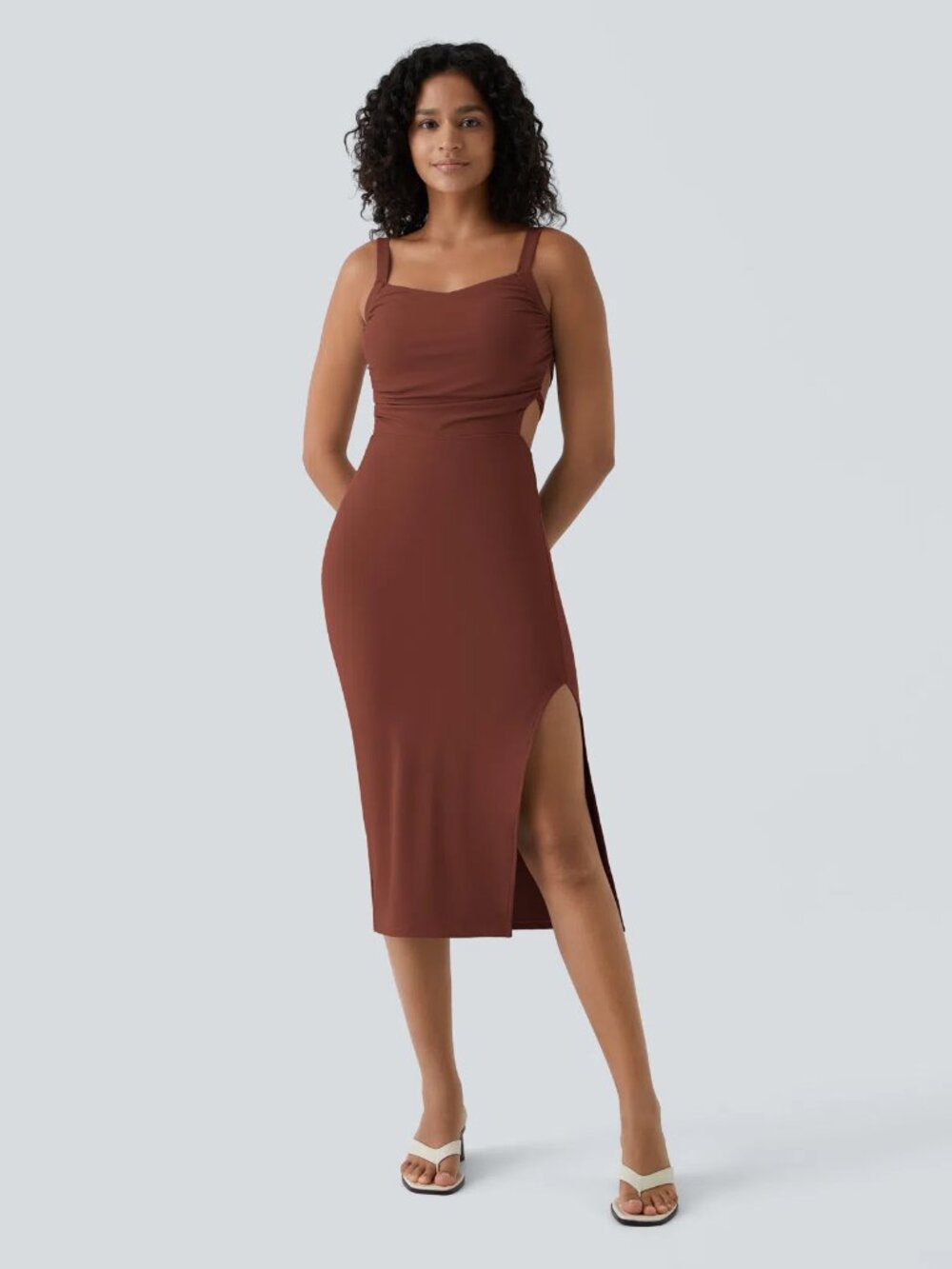 ☀️ Halara Ruched Lace Up Backless Split Bodycon Midi Dress M - Picture 3 of 11